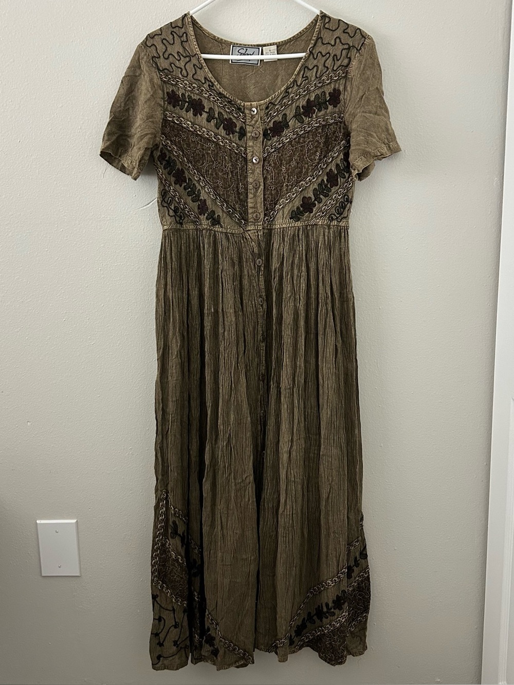 Vintage Select Embroidered Boho Maxi Dress Size S Cottagecore 90s Goblincore